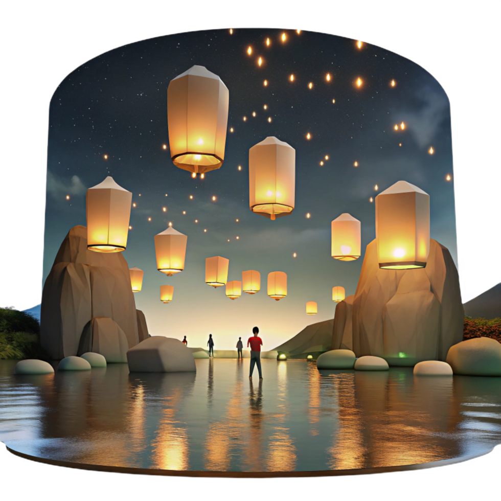 extraordinary contemporary beautiful contemporary 3D Sky Lanterns Night Scene Illustration high quality authentic png