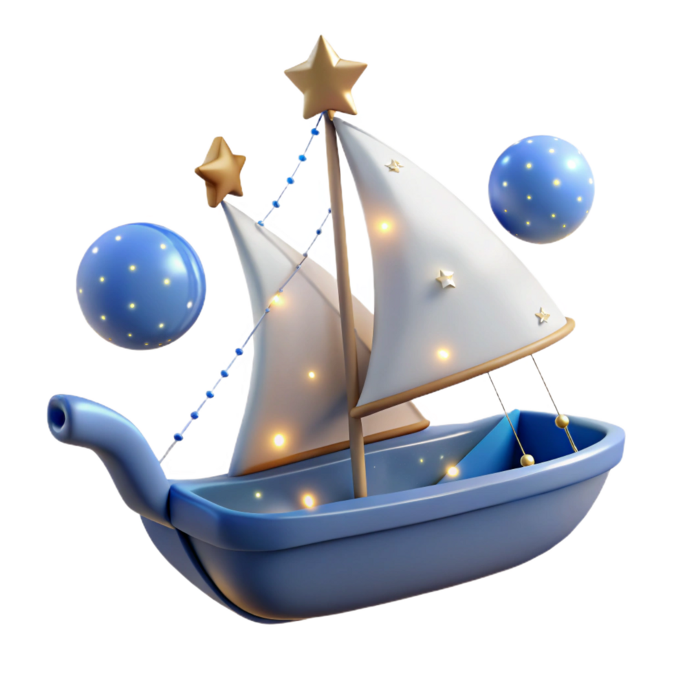 beautiful classic vibrant vintage Enchanted Sailboat 3D Render genuine high resolution png