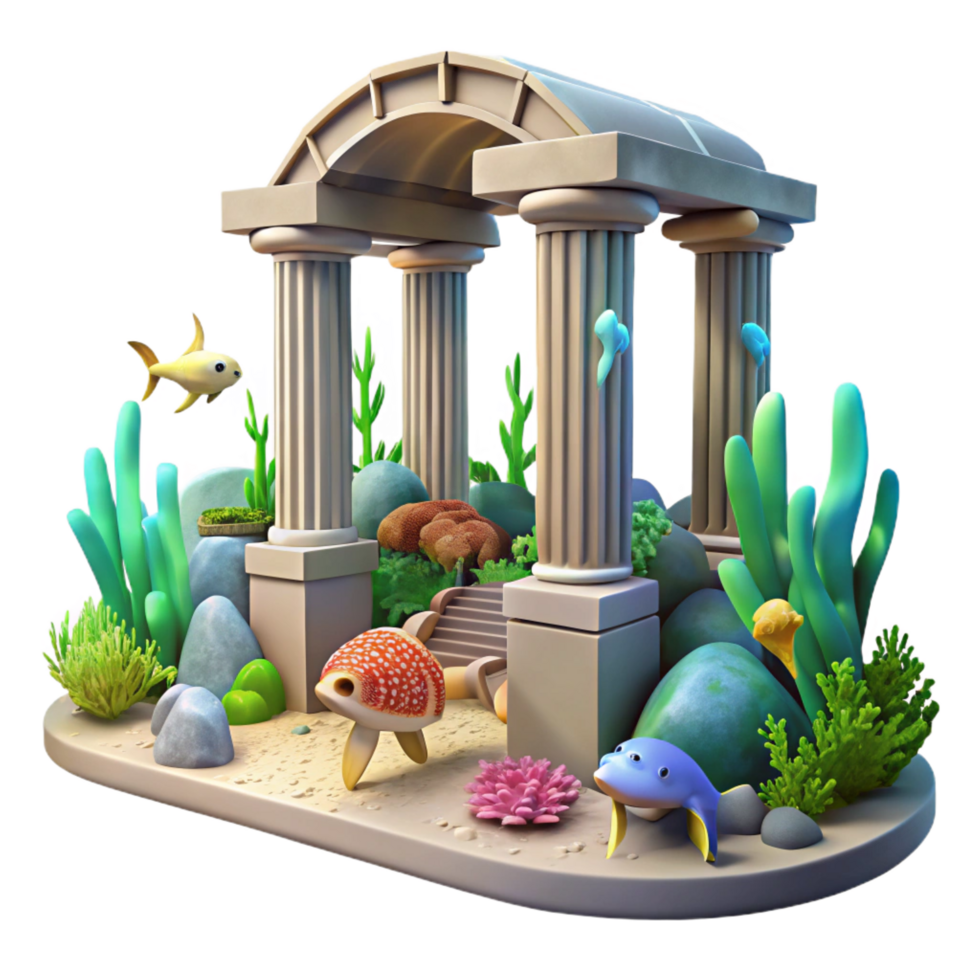impressive rustic serene artistic Undersea Roman Arch 3D Illustration original high resolution png