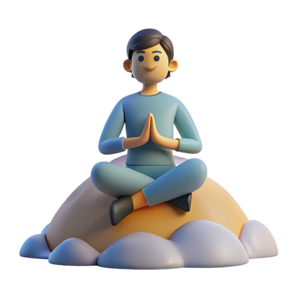 3D Cartoon Boy Meditating on Clouds png