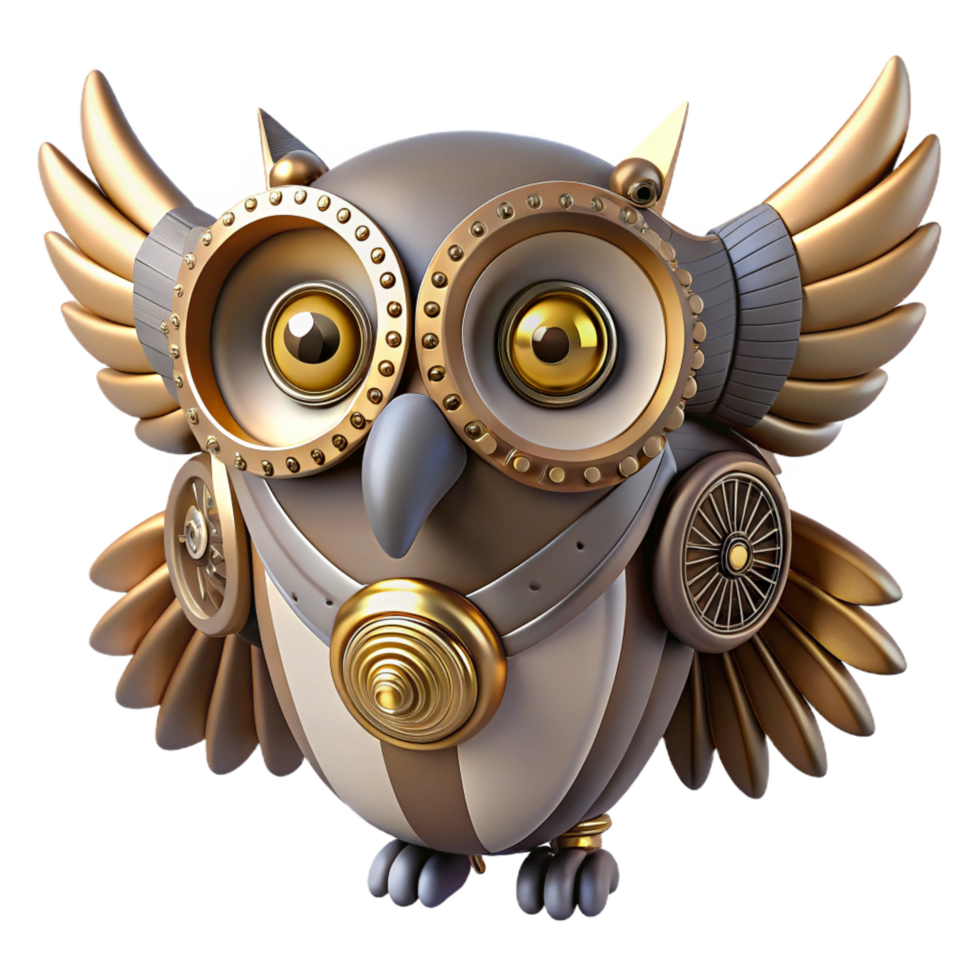 serene artistic serene rustic Steampunk Owl 3D Render original original png