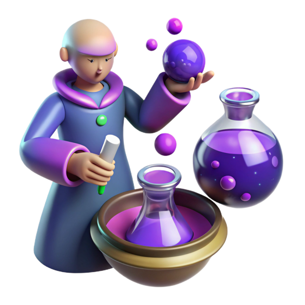 serene abstract serene vintage 3D Cartoon Alchemist Potion professional high resolution png