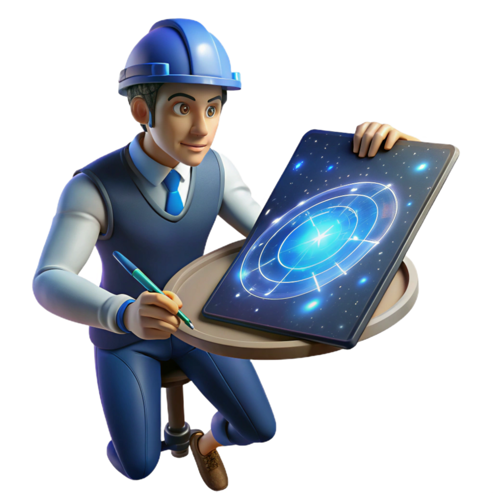 elegant minimalist dramatic contemporary 3D Engineer Designing Universe Illustration detailed detailed png