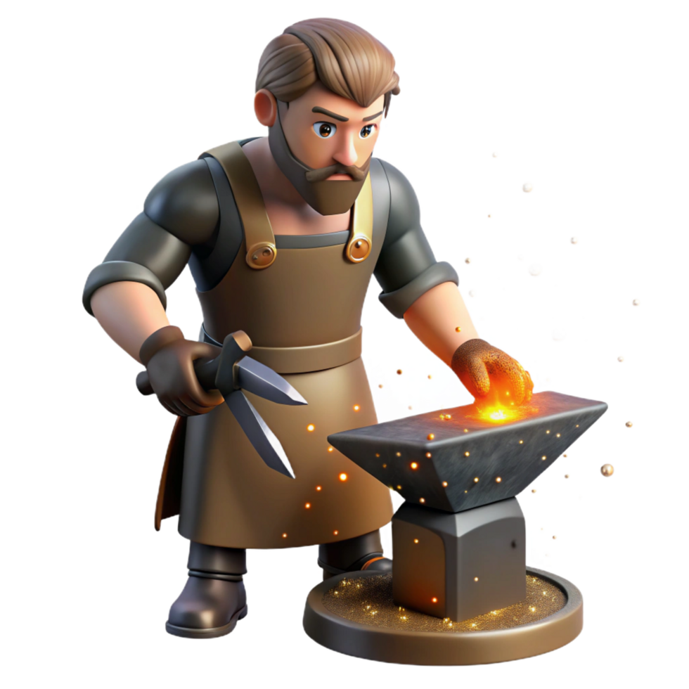 impressive traditional elegant minimalist Blacksmith 3D Render Illustration detailed high quality png