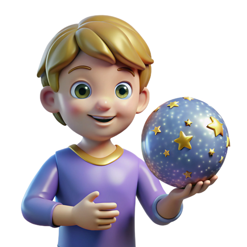 impressive classic stunning rustic 3D Render Boy with Starry Sphere exclusive 4K png