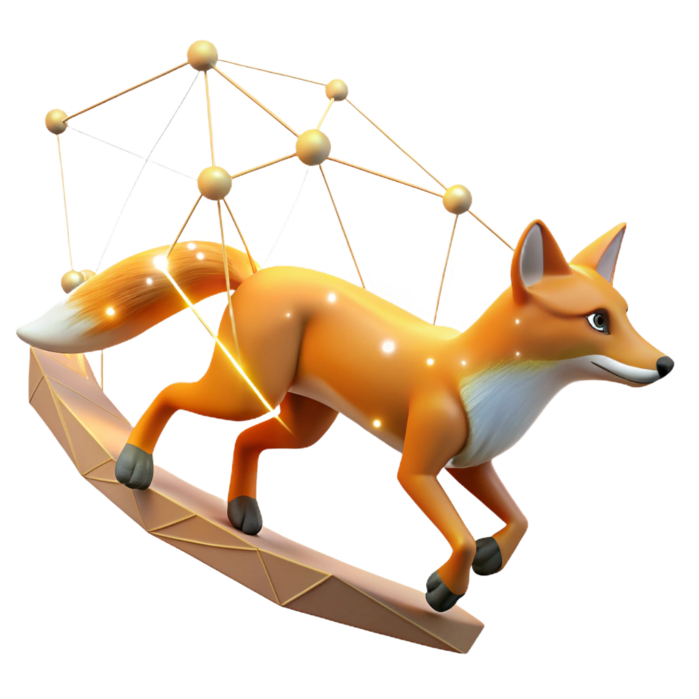 serene vintage magnificent abstract 3D Render Fox on Board Network Illustration high resolution high quality png