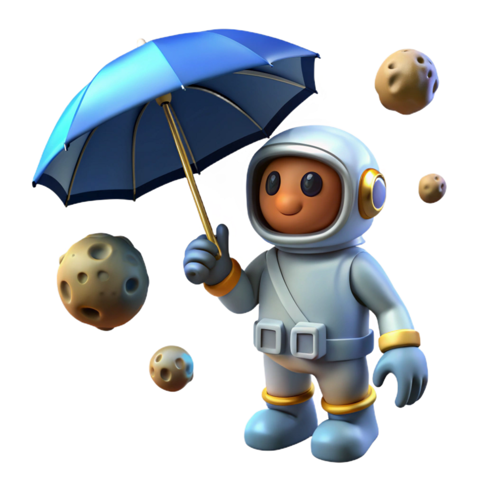 impressive contemporary magnificent contemporary 3D Cartoon Astronaut with Umbrella 4K professional png