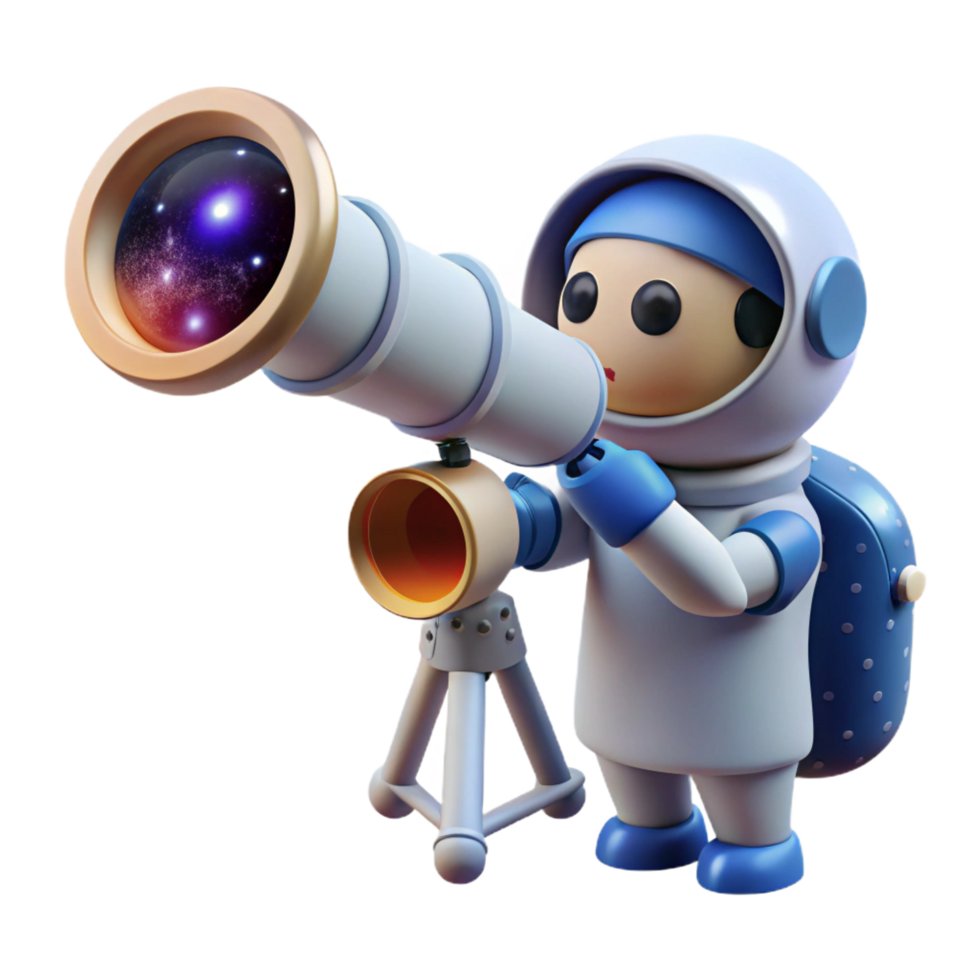 beautiful contemporary vibrant artistic 3D Astronaut Child with Telescope Illustration 4K professional png