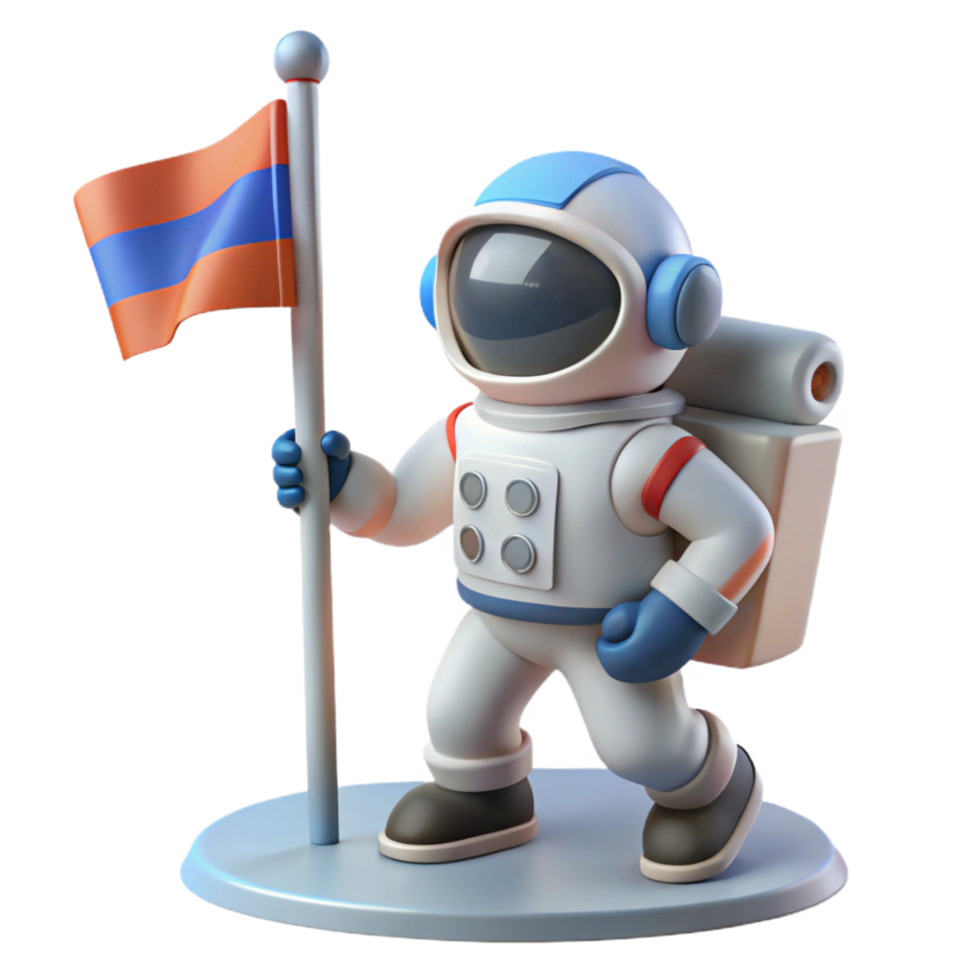 serene abstract vibrant traditional 3D Cartoon Astronaut with Flag Illustration high quality professional png