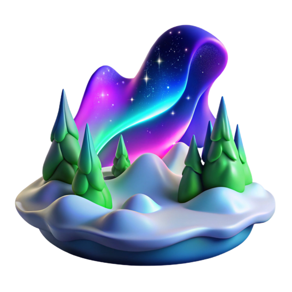stunning minimalist wonderful rustic 3D Winter Wonderland Aurora Borealis authentic high quality png