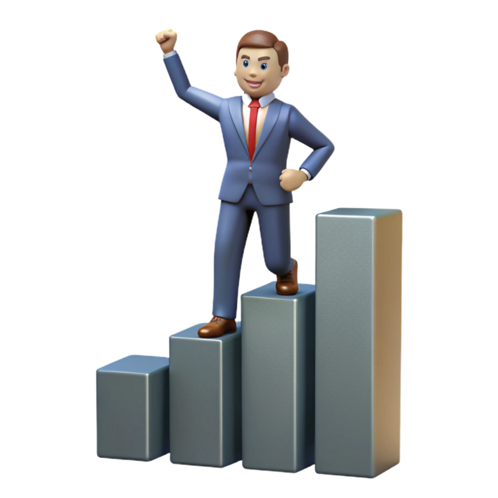 dramatic minimalist serene modern 3D Businessman Climbing Chart Success 4K authentic png
