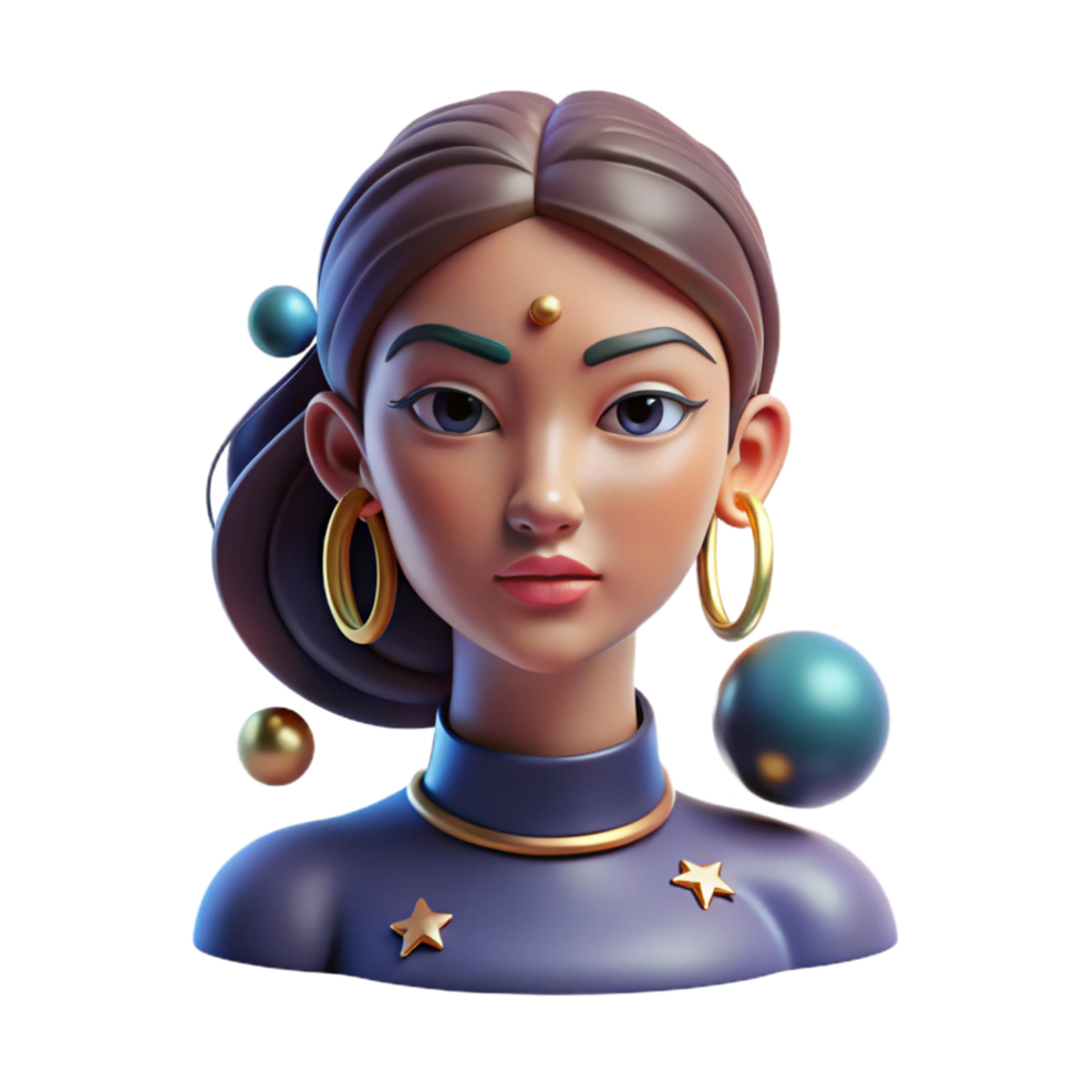 elegant modern serene rustic 3D Render of Woman with Gold Earrings exclusive original png