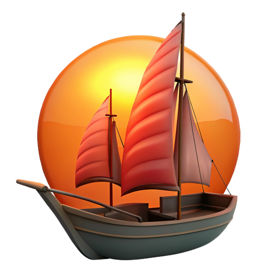 extraordinary minimalist magnificent rustic Sunset Sailboat 3D Render professional high quality png