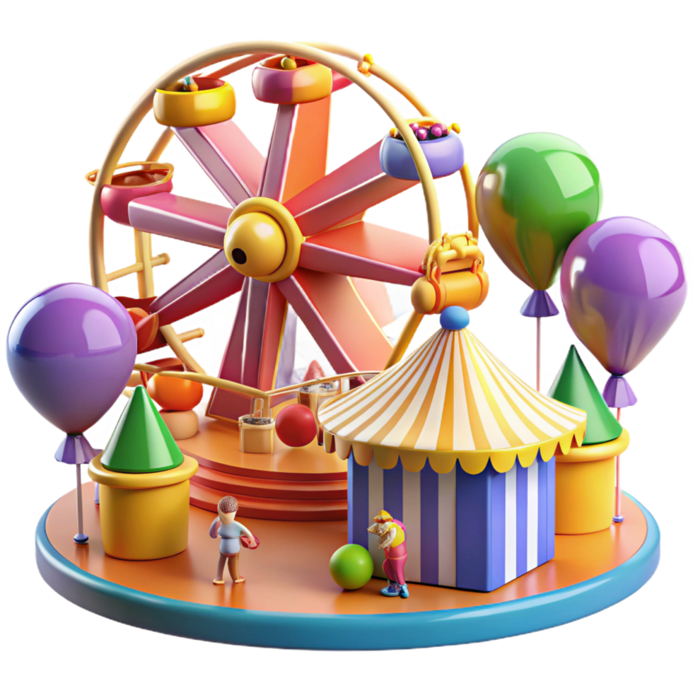 magnificent classic serene traditional 3D Cartoon Ferris Wheel Illustration 4K exclusive png