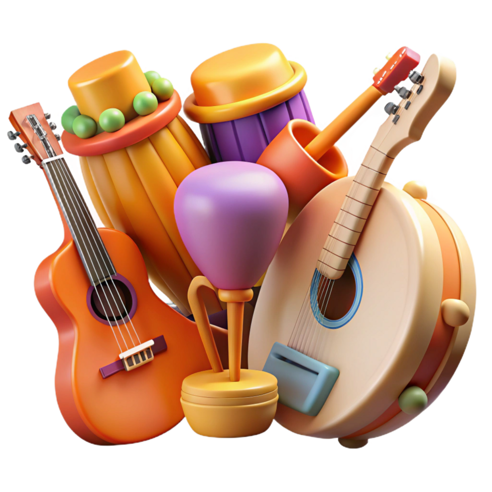vibrant modern vibrant abstract Vibrant 3D Render of Musical Instruments authentic genuine png
