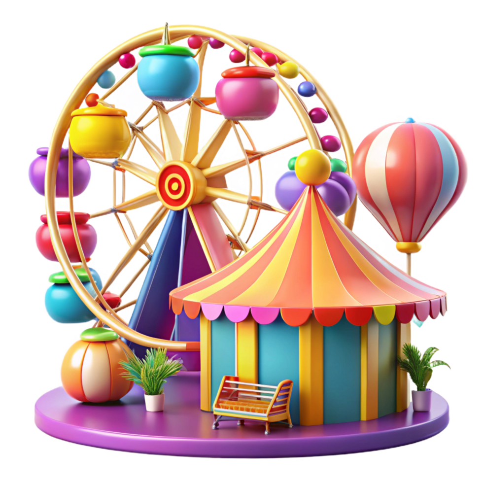 vibrant traditional beautiful vintage 3D Render Carnival Fun Fair Illustration genuine premium png