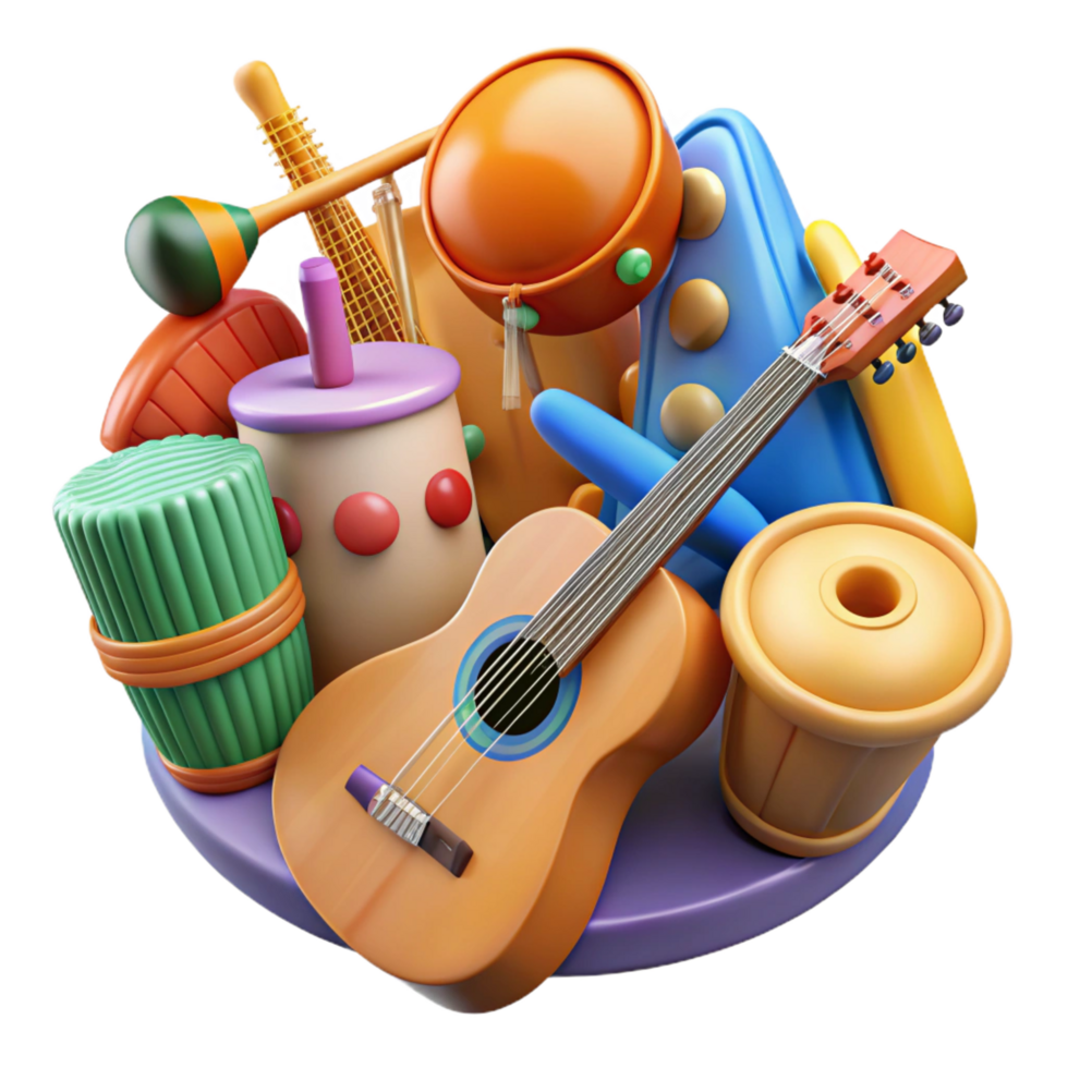 beautiful minimalist stunning minimalist Colorful 3D Render of Musical Instruments authentic authentic png