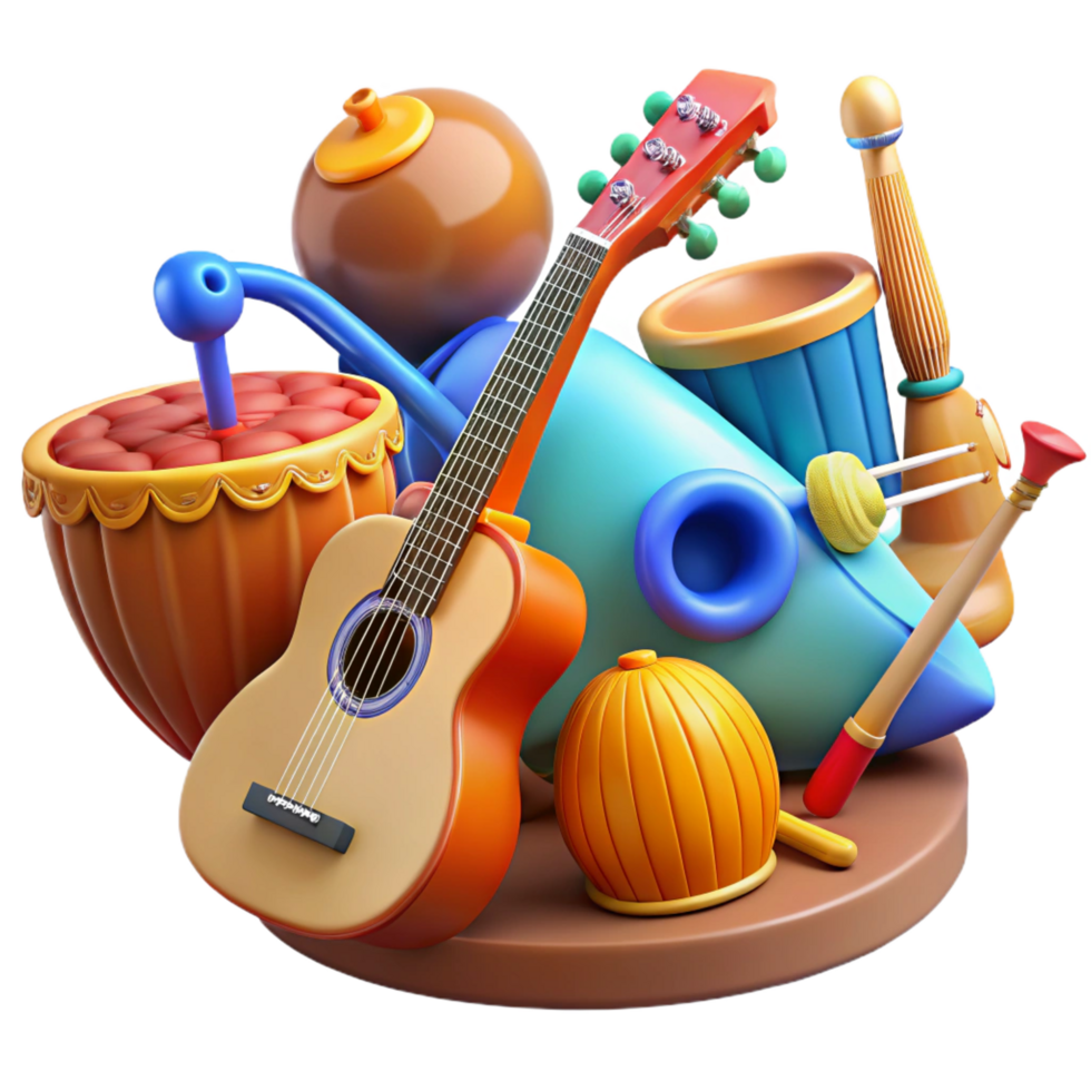 dramatic creative extraordinary classic Vibrant 3D Render of Musical Instruments authentic high quality png