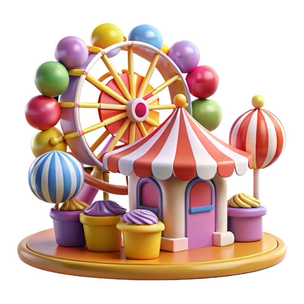 extraordinary minimalist dramatic traditional Funfair 3D Render Illustration high quality authentic png