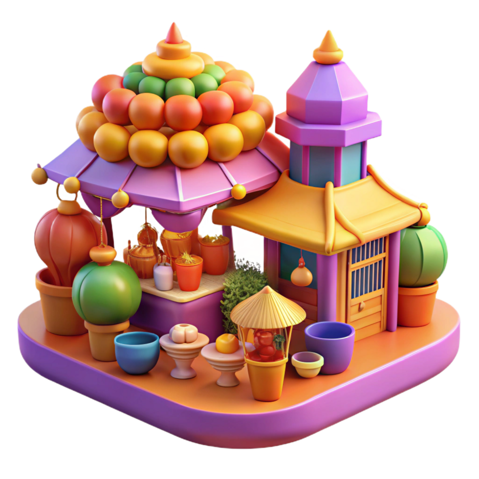 impressive abstract magnificent traditional 3D Render Colorful Market Stall Illustration professional high resolution png