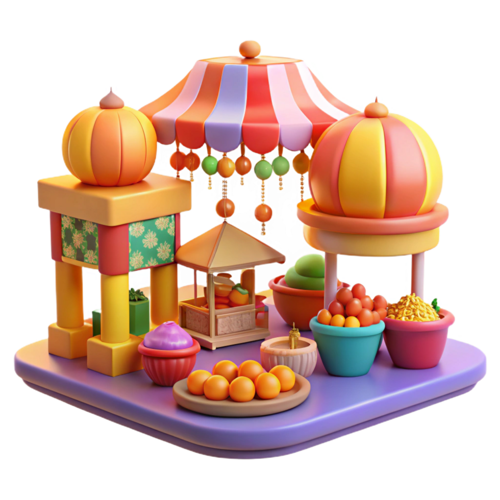 magnificent minimalist beautiful minimalist 3D Render Colorful Fruit Market Stall genuine original png