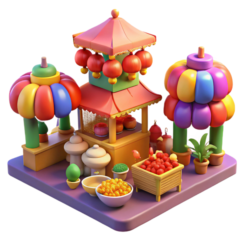 dramatic abstract serene minimalist 3D Cartoon Market Stall Illustration detailed premium png