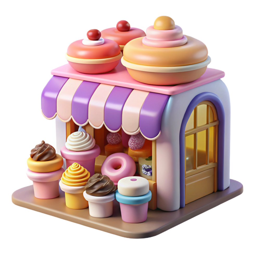 wonderful traditional wonderful traditional Cute Cartoon Pastry Shop 3D Render high resolution detailed png