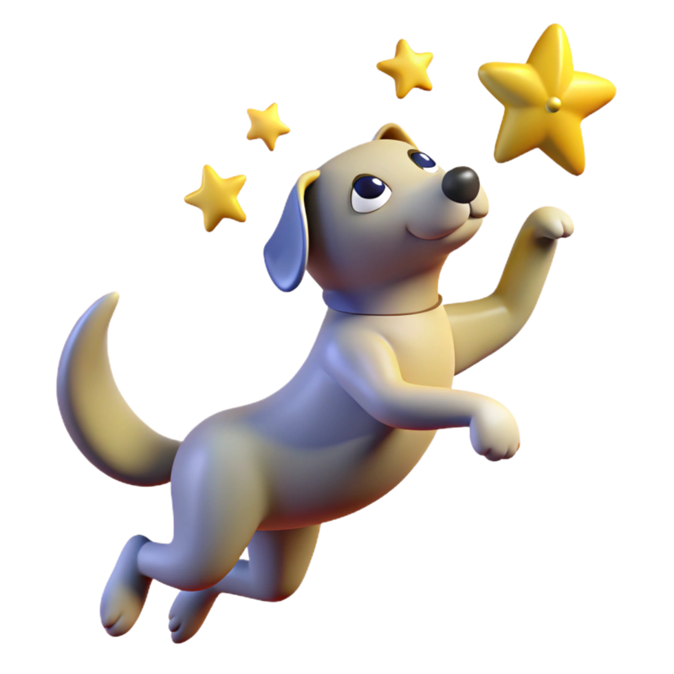 wonderful artistic stunning rustic Playful Dog Reaching for Stars 3D Render professional 4K png