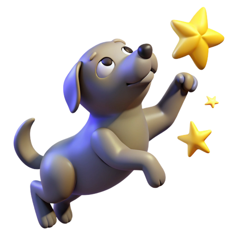 serene artistic serene artistic 3D Render of Cute Puppy Reaching for Stars high quality exclusive png