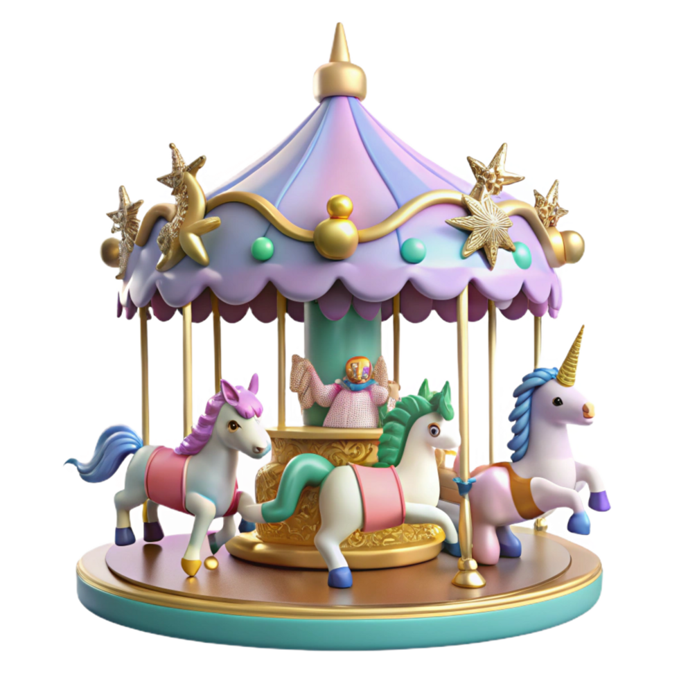 extraordinary contemporary dramatic classic Whimsical Unicorn Carousel 3D Render professional high quality png