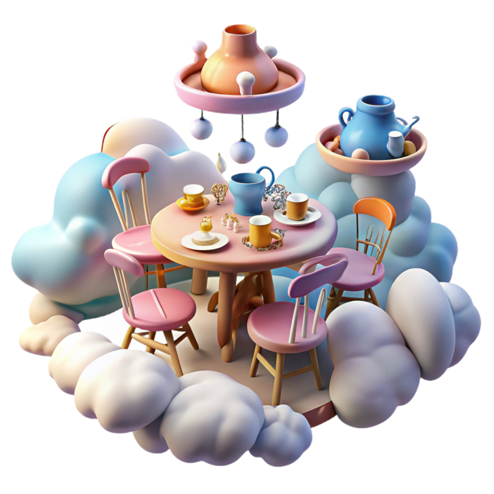 magnificent modern magnificent vintage Whimsical 3D Tea Party in the Clouds premium high resolution png
