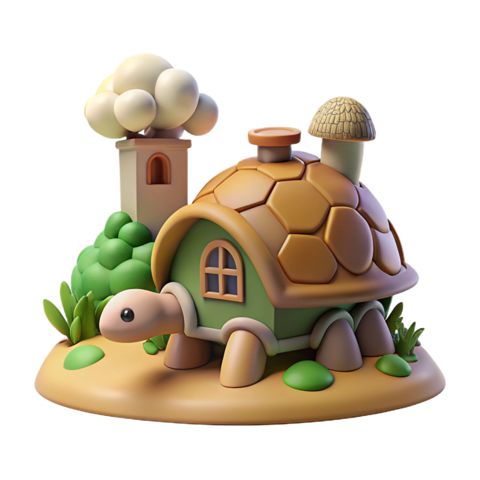 beautiful rustic impressive rustic Cute Turtle House 3D Render authentic high quality png