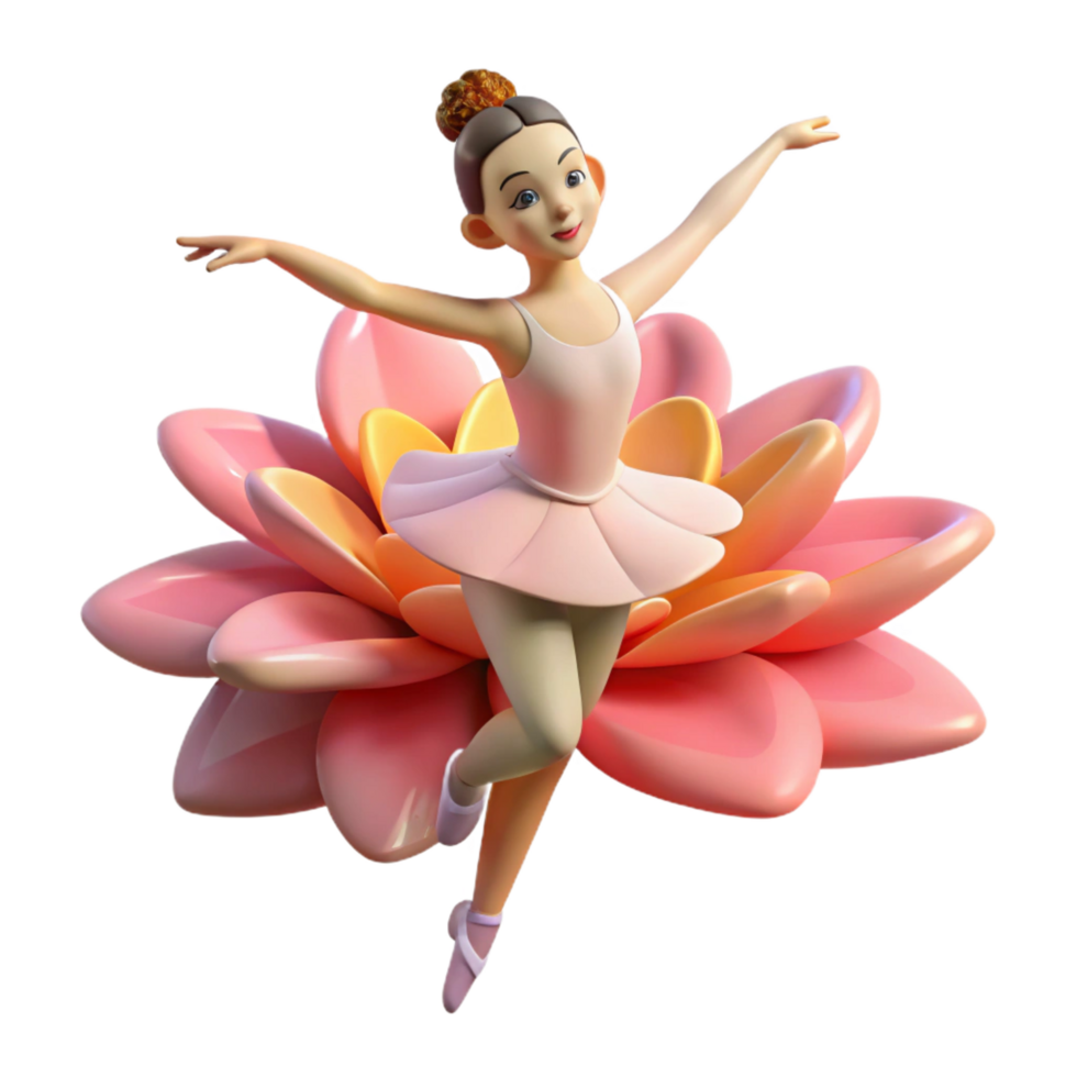 dramatic rustic dramatic modern Ballet Dancer on Lotus Flower 3D Illustration 4K professional png