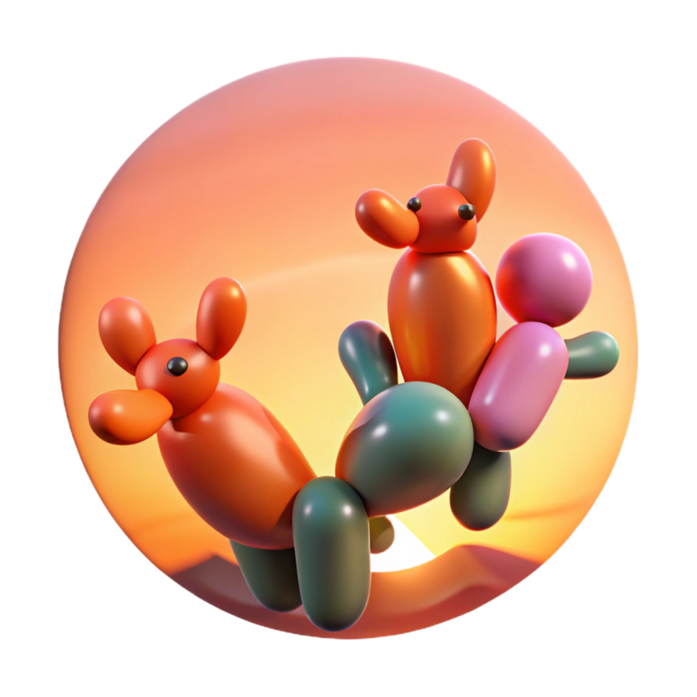 vibrant modern wonderful vintage Playful Balloon Animals 3D Render 4K authentic png