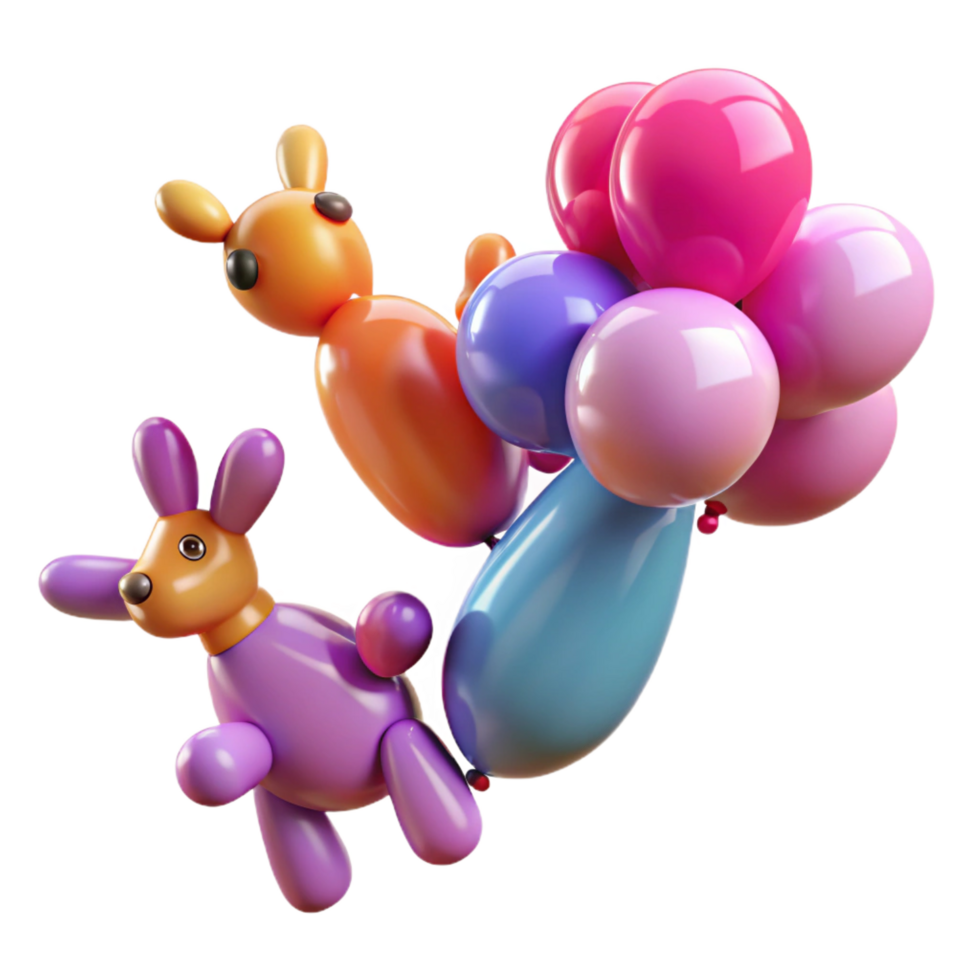 serene rustic magnificent abstract Colorful Balloon Animals 3D Render exclusive high resolution png
