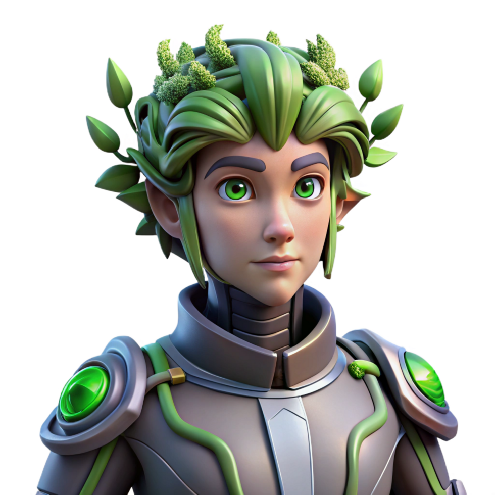 3D Render Green Haired Elf Warrior png