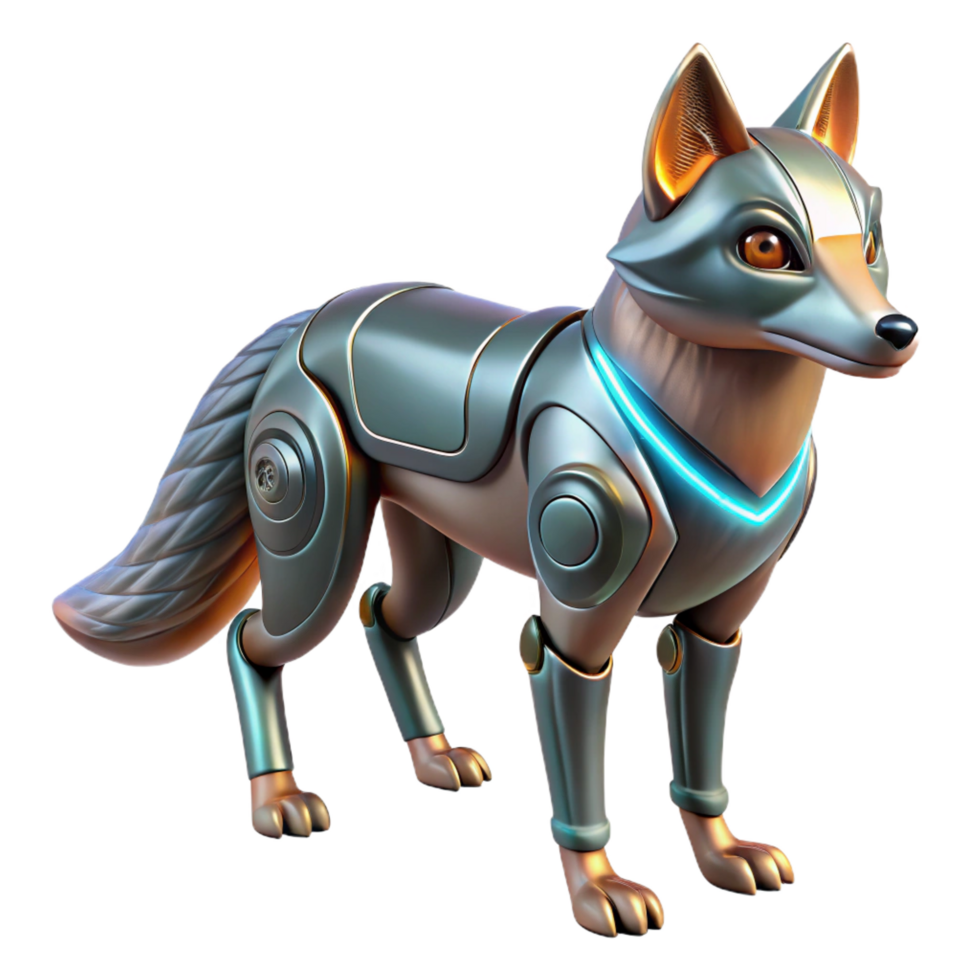 Cybernetic Canine 3D Render of Robotic Fox png