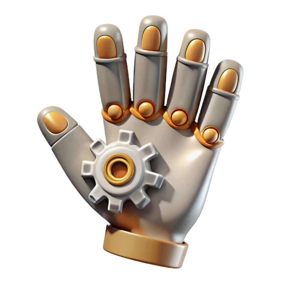 vibrant traditional dramatic abstract 3D Render Robotic Hand Gear Illustration authentic high quality png