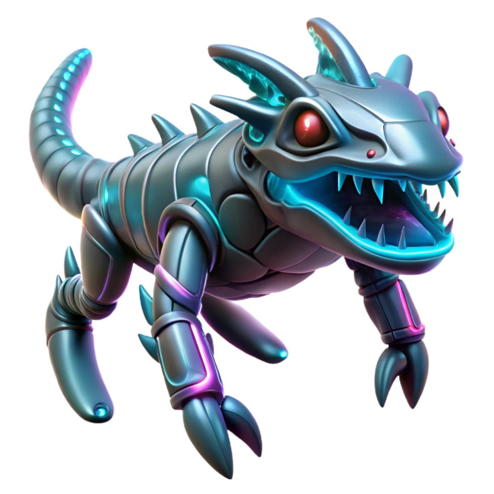 Neon Robotic Lizard 3D Render png
