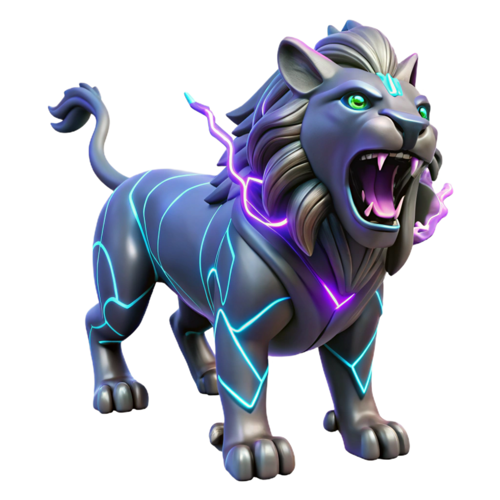 dramatic abstract beautiful minimalist Cybernetic Lion 3D Render high resolution premium png