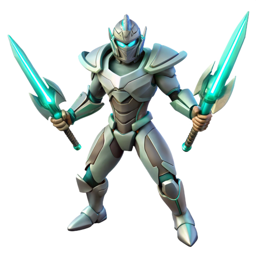 3D Render of Armored Warrior with Dual Swords png