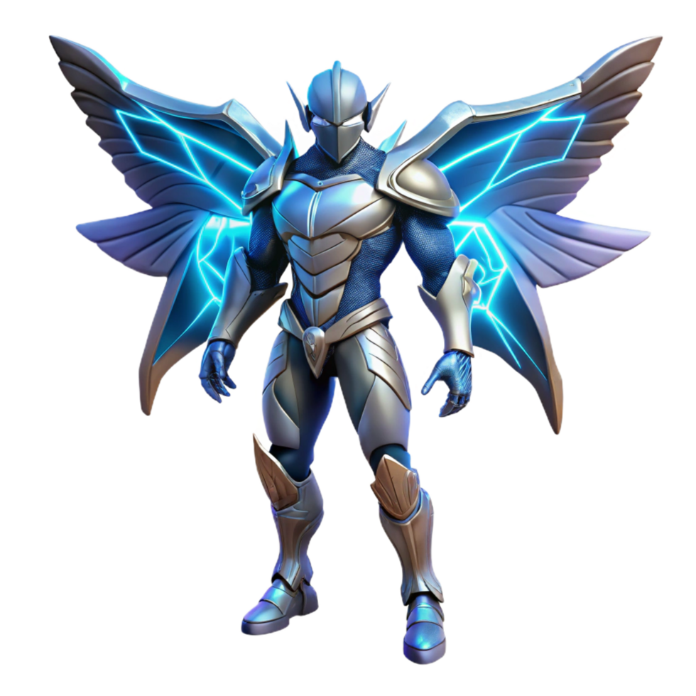 Glowing Winged Warrior 3D Render png