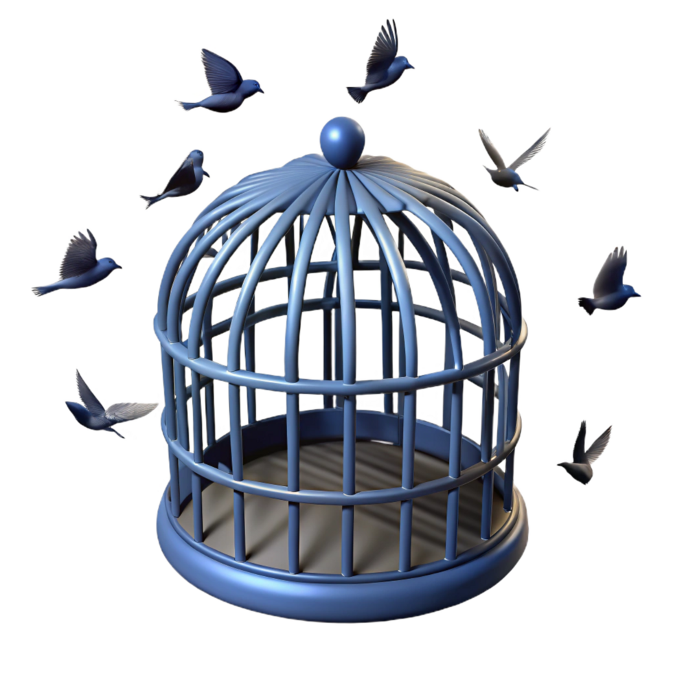 impressive abstract stunning modern Birds Flying from Cage 3D Illustration premium high resolution png