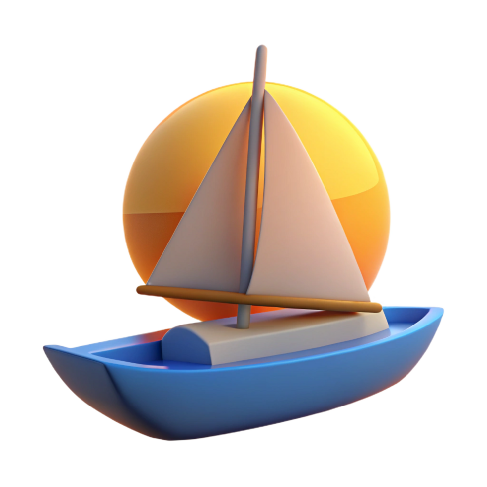 magnificent contemporary serene rustic 3D Render Cartoon Sailboat Sunset high resolution original png