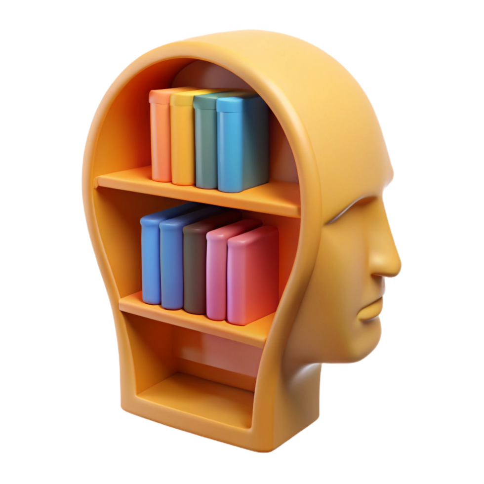 magnificent artistic beautiful modern 3D Illustration Head Bookshelf Knowledge genuine high quality png