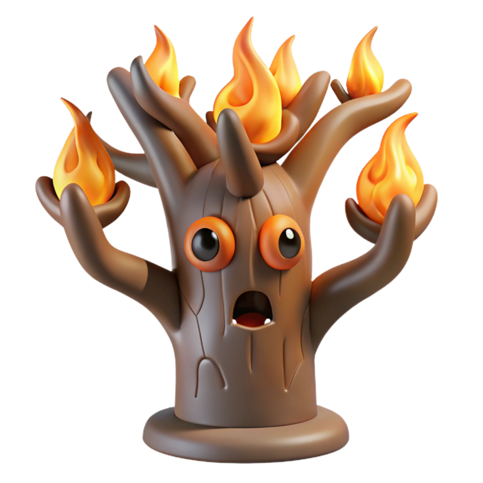 3D Cartoon Tree with Fire png