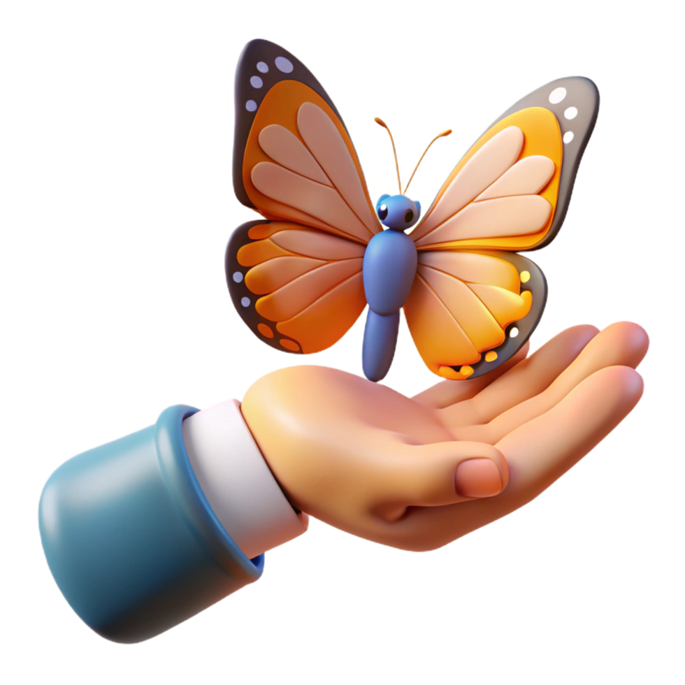 impressive rustic impressive minimalist 3D Render of a Hand Holding a Butterfly high resolution 4K png