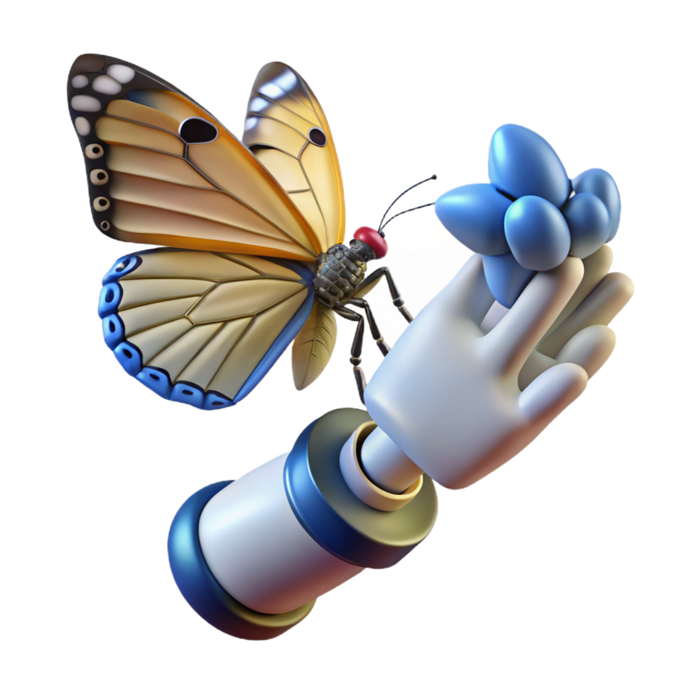 dramatic rustic elegant modern 3D Render Butterfly on Hand authentic premium png