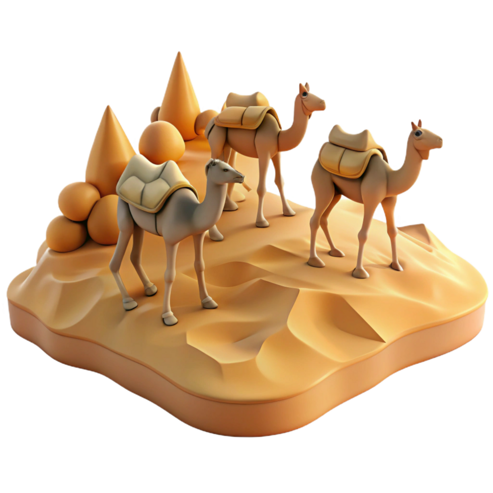 vibrant rustic impressive abstract Desert Camel Caravan 3D Illustration exclusive 4K png
