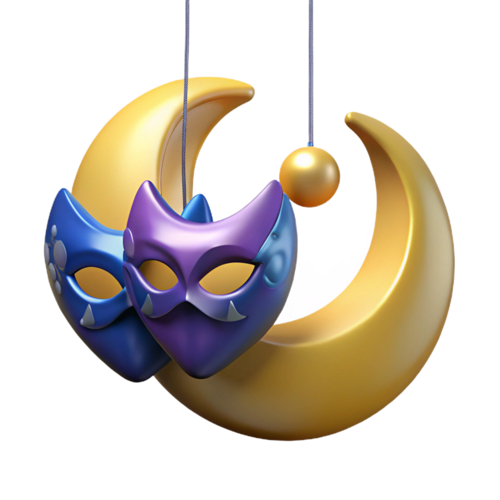 extraordinary rustic beautiful traditional 3D Render Golden Crescent Moon Masks genuine premium png
